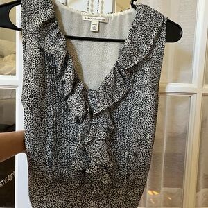 Black/white/grey tank top blouse with ruched v neck.